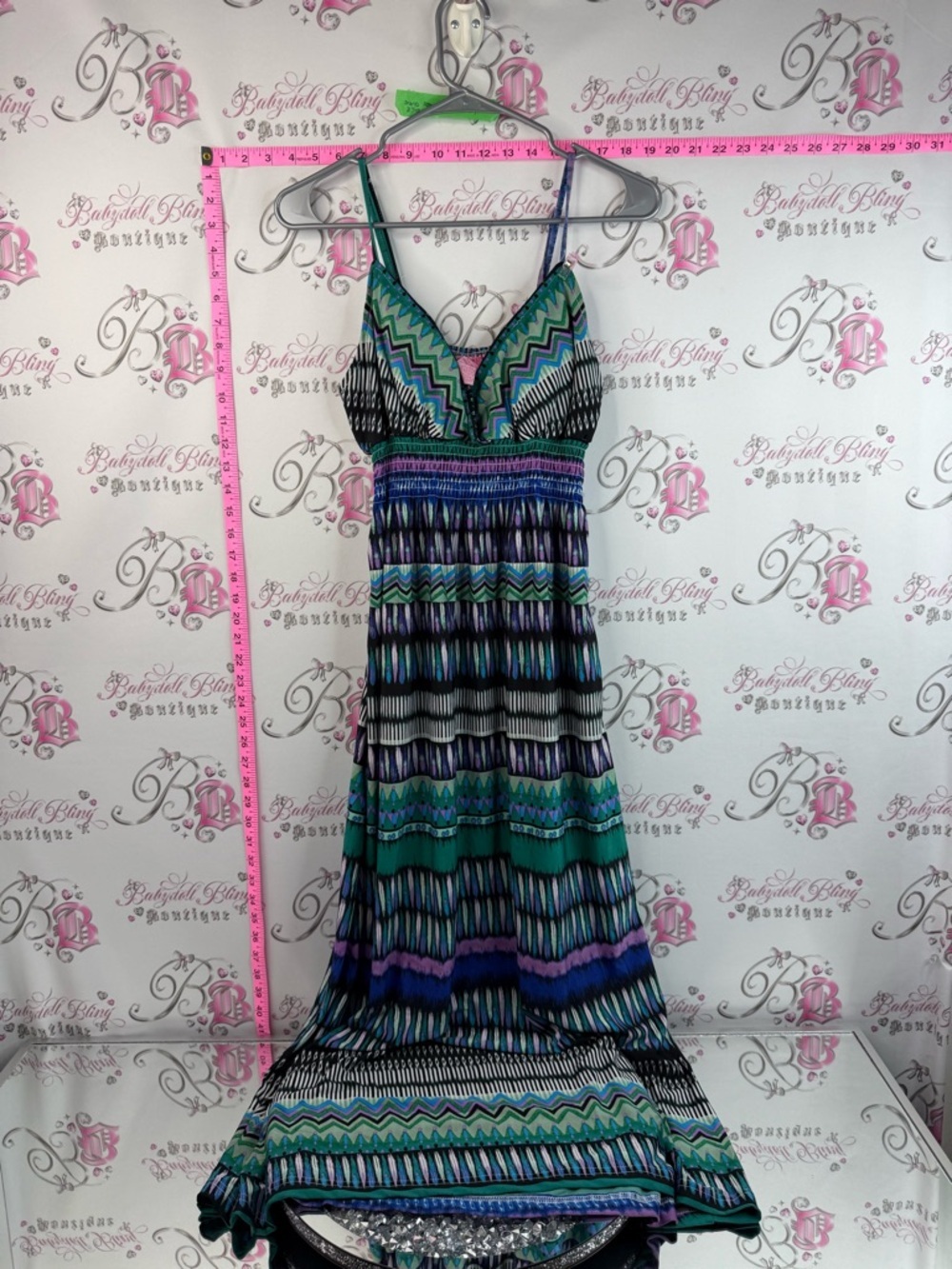 she’s cool Sleeveless Chevron-Print Maxi Dress in Teal & Purple colorful